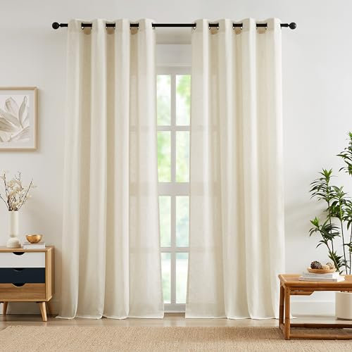 FMFUNCTEX Beige Vorhänge Leinenoptik Gardinen mit Ösen Halbtransparent Vorhang Boho Landhausstil für Wohnzimmer Schlafzimmer Kinderzimmer 2er Set, 245 x 138 cm (H x B)