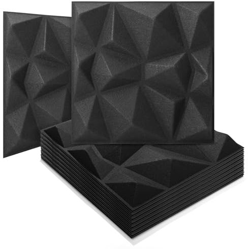 Art3d 20-Pack Sound Proof Wall Panels Diamond Design, 3D Textured Acoustic Wall Panels for Sound Absorbing, Accent Wall Panels for Gaming Room, Bedroom, Living Room - 11.8x11.8 Black