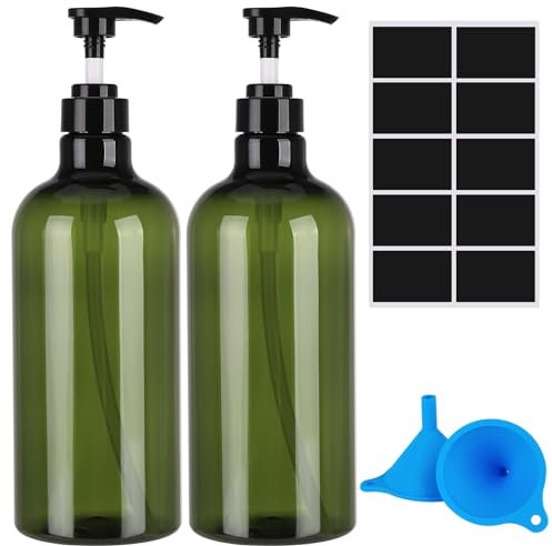 2 Pièces 1000 ML Distributeur de Savon,Flacons Vides à Pompe à Pression Rechargeable,Bouteilles Vide Plastique pour Savon Shampoing Lotion Douche