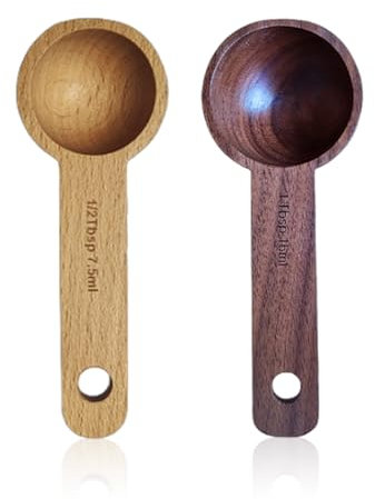 2 cucharas medidoras de café, cuchara de café de madera, cuchara de sal de madera, cuchara de azúcar de madera, cuchara para mezclar, utensilios de cocina