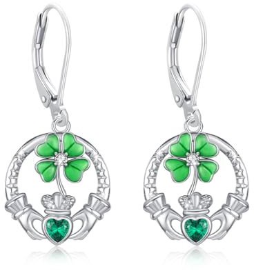 Vierblättrige Kleeblatt Ohrringe 925 Sterling Silber Kleeblatt Ohrstecker mit Zirkon Schmuck Geschenk für Damen Mädchen