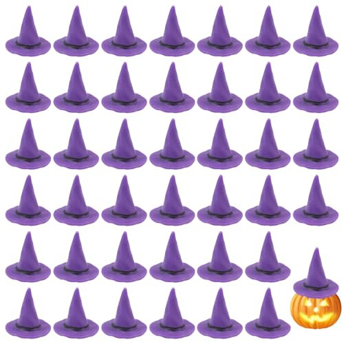 CHGCRAFT 40Pcs Miniature Witch Hats Mini Top Ornament Witch Hat Wine Bottle Topper for Festival Halloween Party Holiday Decor DIY Crafts Purple