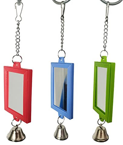 YIBOZI Vogelspiegel mit Metallglocken Nymphensittich Sittich Spiegel für Käfig Vogelspielzeug Schaukel Käfig Zubehör für Papagei Conure Vogel Spiegel Spielzeug