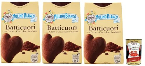 Mulino Bianco Batticuori Biscotti Con Cacao E Cioccolato, Kakao- und Schokoladenkekse, biscuits cookies, 3x 350g + Italian Gourmet polpa 400g