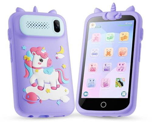 Kinder Handy Smartphone, Pretend Smartphone für Kinder mit Dual Kamera, MP3 Player Jungen Mädchen, Geburtstags Geschenke Lerntelefon Spielzeug ab 3 4 5 6 7 8 9 10 11 12 Jahre, Lila