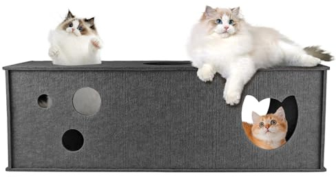 Homegroove Katzentunnel für Indoor Katzen, große Filz L-Form Katzen Tunnel, interaktive Cat Tunnel, DIY Peekaboo Katze Spielzeug mit interaktiven Peek Holes für Katze (Grey, Straight)