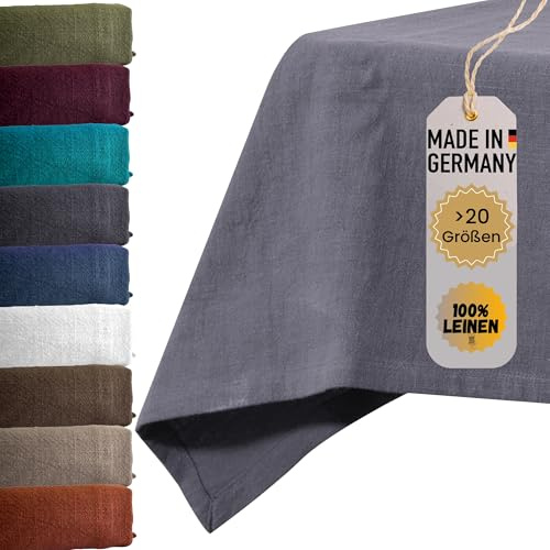 chambry Premium Tischdecke 100% Leinen Stonewashed - Handarbeit Made in Germany - hochwertige und nachhaltige Tischwäsche aus Naturmaterial - Anthrazit 130cm x 300cm