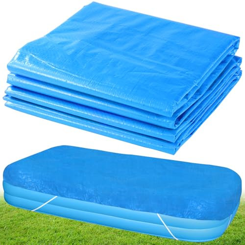 Cubierta de piscina rectangular de 6.7 x 10 pies, cubierta inflable para piscinas sobre el suelo de menos de 120 x 80 pulgadas, cubierta rectangular sobre el suelo con cordón ajustable