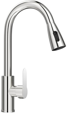 Zeripikfoasp Robinet Cuisine, Mitigeur Cuisine, Extensible Robinetterie de Cuisine avec 2 Modes de Pulvérisation, 360° d'Évier à Arc Élevé Acier Inoxydable Robinet Faucet Finition Brossée