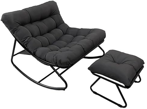 DELONGKE Sillon Mecedora–con cojín y Taburete,Sillon de Lectura Metal, Cómoda Silla de butaca Mecedora Soporte de carga150 kg para salón, terraza, balcón, jardín. (Grau)