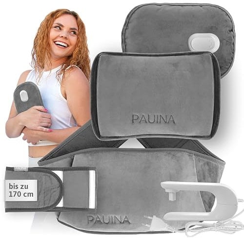 Die originale smarte Pauina-Wärmflasche, elektrische Wärmflasche wiederaufladbar & kabellos, 5-teiliges Set mit Wärmflaschengürtel & Flanellbezug,170 cm Periodengürtel, Bis zu 5 Std. Wärme