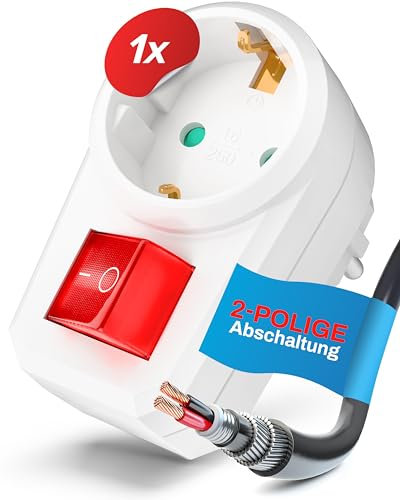 feletec schaltbare Steckdose mit Schalter, Steckdosenschalter 2-polig, Schaltsteckdose mit Kindersicherung, 1 Stück