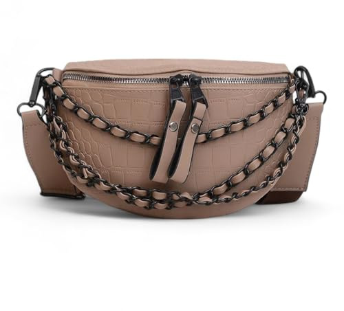 Zoelibat Stylische Unisex Crossbody Tasche mit Ketten-Design – Umhängetasche – Bauchtasche & Handtasche in Einem – Elegant & vielseitig – Kunst-Leder Tasche mit Reißverschluss & Schulterriemen