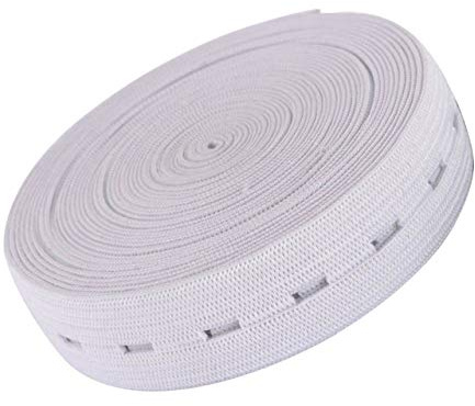25 mm Knopfloch-Gummiband, 5 m, dehnbares Nähband mit Löchern für Hosenbund, Umstandskleidung, Röcke, Shorts, Hosen und Kleidung, verstellbar und langlebig, Weiß
