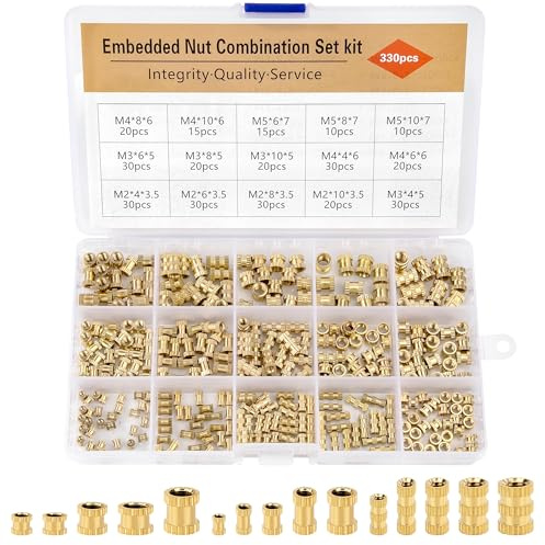 330 Pièces Insert Fileté, 15 Tailles M2 M3 M4 M5 Ewindeinlet écrou à Pression écrou à Filetage Fondu Pour Composants D'Impression 3D et Pièces en Plastique