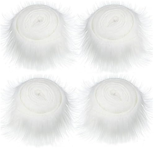 Jiavlyx 4 Stück Kunstfell Zum Basteln, Kunstpelz Band Fellstoff, 5cm × 9cm × 150cm Shaggy Künstliche Streifen Ribbon Trim, Kunstfell Basteln, Für Gnome Beard, Santa Hair, Dwarf DIY Dekoration (Weiß)