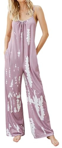 Vhersily Salopette Donna Estiva Senza Maniche Stampa Etnica Overall Tuta Intera Jumpsuit Pagliaccetti Gamba Larga Salopette Boho Pantaloni Larghi, Loungewear, Pigiama Set, per Matrimoni e Gala