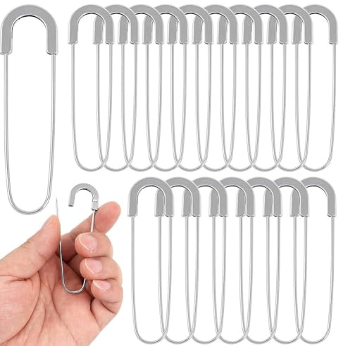 Osmond 20 PCS Giant Extra Large 3 Inch Heavy Duty Safety Pins Coilless Sewing Pin Brooches Silver