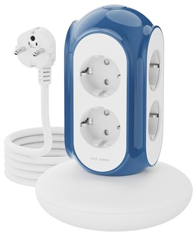 MiaoLab Tower-Steckdosenleiste mit 6 AC-Steckplätzen, 3680W/16A, 1420J Überspannungsschutz, 2m verstärktem Kabel, 479g gewichteter Standfuß, integriertem Überlastschutz – ideal für Büro, Schlafzimmer