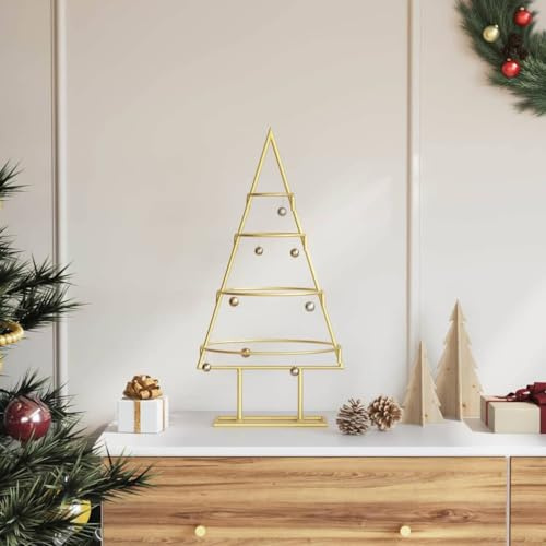 ACAGALA Albero di Natale in metallo per decorazioni 60 cm, albero di Natale con supporto dorato, albero in metallo, abete in metallo decorativo - decorazione fai da te per palline, luci
