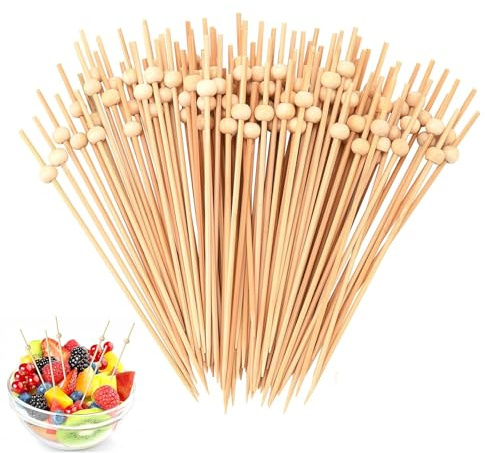 100 Stück Holzspieße, Spieße Fingerfood Zubehör, Fingerfood Spieße, Spiesse für Snacks Fingerfood, für Grillen, Antipasti, Obst, Süßigkeiten für Party Geschenk Fasching (Holzperlen)
