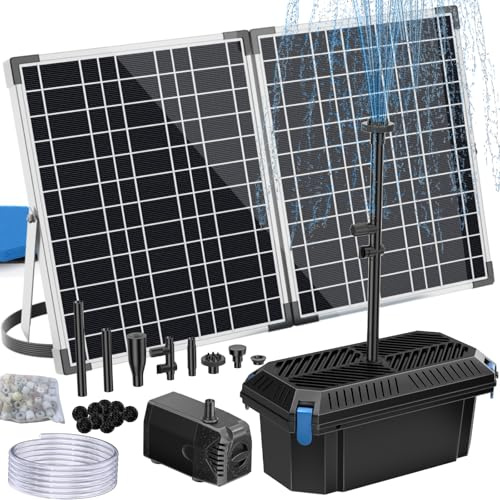 Antfraer 40W Solar Teichfilter mit Wasserpumpe, Teichfilterbox mit Teichfilterbox, Teichpumpe mit 2,0m Klarem Schlauch für Außenteich Wasserfall Gartenbrunnen Wasserspiel