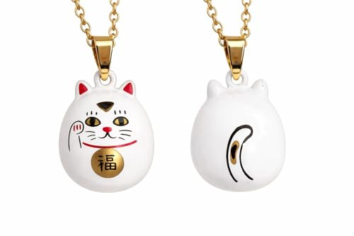 Pendentif Bola de Grossesse Maneki Neko Chat Porte-Bonheur Céramique | Chaîne Ajustable 140 cm
