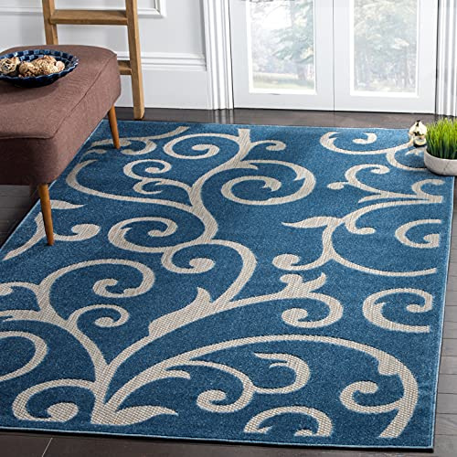 Safavieh Traditionell Teppich für Wohnzimmer, Esszimmer, Schlafzimmer - Cottage Collection, Kurzer Flor, Blau und Creme, 122 X 183 cm