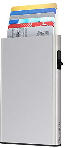 Tru Virtu® Kartenetui Click & Slide Silver Arrow I Kreditkartenetui I Kartenetui-RFID-NFC-Schutz I Kartenetui aus Aluminium I Kartenaufbewahrung I Slim Wallet