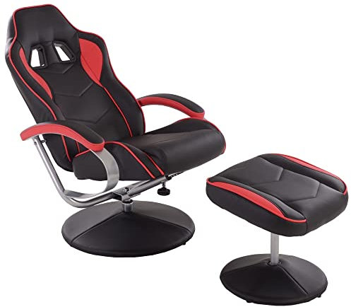 Raburg Gaming-Sessel Set Drift Sport in Schwarz-Rot, mit Hocker, Soft-Touch Kunstleder, ergonomisch geformt mit Relaxfunktion - 135° neigbar, Komfortschaum-Polsterung, 360° drehbar, bis 120 kg