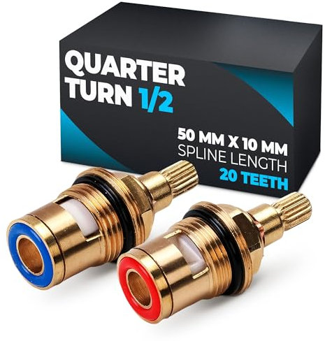 Replacement Brass Ceramic Stem Disc Cartridge Faucet Valve Quarter Turn 1/2 for Bathroom Kitchen Tap (1 Pair Hot & Cold)