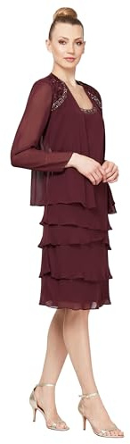 S.L. Fashions - Abito da Donna con Giacca a Strati (Piccolo e Regolare) - Viola - 46