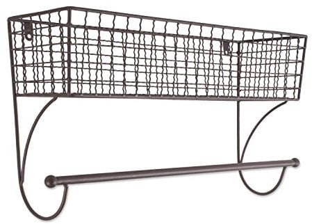 Home Traditions - Mensola da parete in metallo rustico con barra porta asciugamani, grande