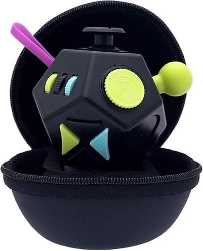 PILPOC Fidget Cube a 12 Lati (Nero e Mix) – Cubo Antistress Adulti e Bambini in Versione Deluxe – Fidget Box con Custodia Protettiva Premium – Stress Toy Ideale per Ansia, ADHD, OCD e Autismo