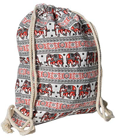 viva-adorno Damen Turnbeutel Sommer Rucksack Beutel Tasche Sportbeutel Canvas Gym Bag BT31, Weiß/Rot
