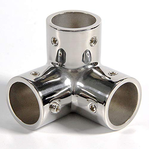 NRC&XRC Marine Grade 316 Stainless Steel Mirror Polished Hand Rail Fitting-90 Degree 7/8inch 1 INCH 3 Way Corner Elbow,1 inch Pipe Hand Rail Tee