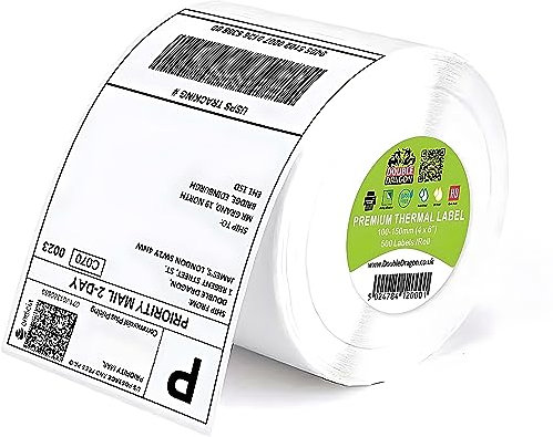 1 Roll, 500 Premium Coated Direct Thermal Labels, 100mm x 150mm (4 x 6), Self-Adhesive, for Zebra, MUNBYN, Rollo, TSC, Toshiba, Citizen, Direct Thermal Label Printer, LP2844, GK420D, ZD420,ZP450