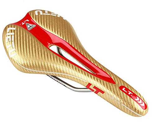 Fahrradsattel Hohl Atmungsaktiv MTB Fahrradsattel für Mountainbike Sitz und Rennrad Sattel Gold & Rot
