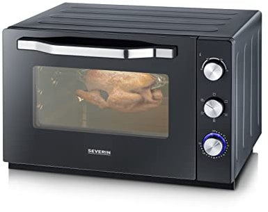 SEVERIN TO 2071 Forno elettrico 20 L da 1380 W con timer da 120 min e luce interna, Forno elettrico ventilato fino a 230 °C con 5 tipi di cottura e spiedo girarrosto, Nero/argento