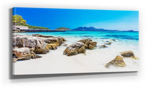 Leinwandbild Mallorca, Sandstrand Formentor in 110x50cm. Oder wählen Sie aus 14 weiteren Bildern in 7 unterschiedlichen Formaten Ihr Lieblings-Wandbild aus. Fertig aufgespannt auf 2cm Holzrahmen