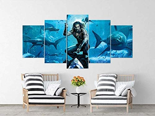 5 Teilige Leinwandbilder Painting Kunstdruck Film Aquaman Jason Momoa Bilder auf Leinwand 5 Teile Leinwanddrucke Wohnzimmer Wohnkultur 100X55Cm