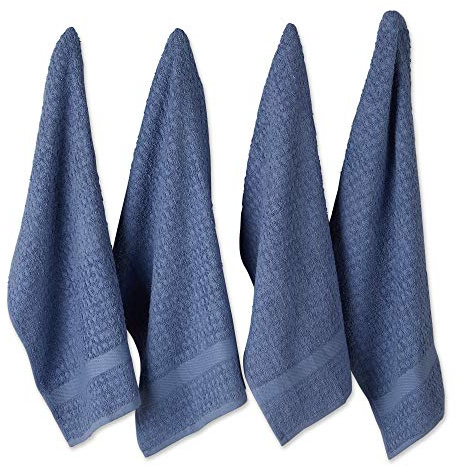 DII Basic Terry Collection Waffle Dishtowel Set, 15x26, Solid Stonewash Blue, 4 Piece