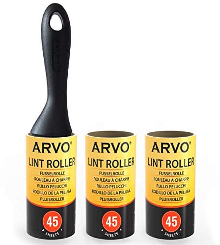 ARVO Lint Roller, Lint Remover, 3 pack/135 sheets -45 Sheets per Roll, 1 Handle with 3 Rolls, Removes Dust, Dirt, Dandruff, Pet Hair from Clothes, Furniture and Carpet, Easy to tear.