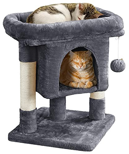 Yaheetech 59cm Basic Cat Tree Tower, Cat Scratching Post w/Oversized Perches, Condo and Hanging Ball, Pet Furniture House for Cats Kittens Pets, Dark Grey