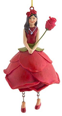 Blumenmädchen Gloria Rose Rot Dekofigur Blumen Garten Figur für Innen (Rot)