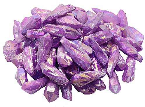 KYEYGWO 1Pfund Titanium Beschichtet Kristall Punkt Perlen, 460g Unregelmäßige Grobe Stein Sticks Spikes Rohstein Natürliche Quarz Spitze Edelstein Wasserstein für Schmuck Machen und DIY, violett