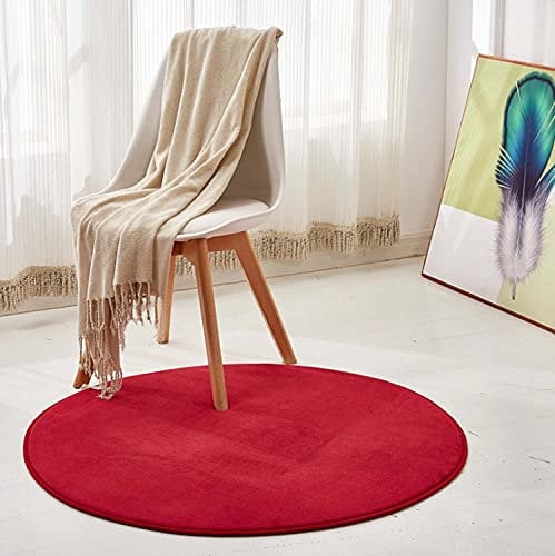 Dhao Teppich Rund Extra Weich Kurzflor Moderne Sowie Klassische Farben Anti-Rutsch Teppich Wohnzimmer Kinderzimmer Esszimmer Pflegeleicht Teppich (Weinrot,120x120cm)