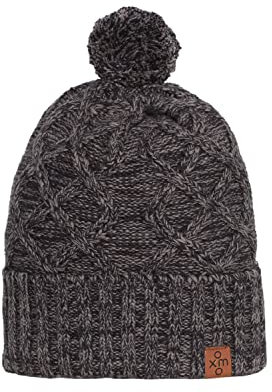 OXMO Pom Damen Wintermütze Beanie Mütze aus 100% Baumwolle Grobstrick, Größe:ONE, Farbe:Black (799000)