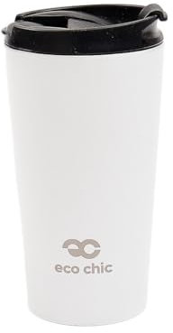 ECO CHIC Reusable Thermal Coffee Cup Stainless Steel Leakproof Insulated 330ml Travel Mug (Solid White)
