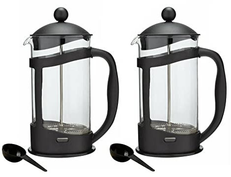 Black Plastic Cafetiere Coffee Maker French Press Pot (Makes 8 Cups) - Set of 2